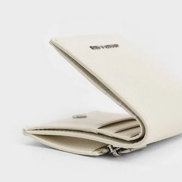 Ví Nữ Charles & Keith CNK Front Flap Square Folding Wallet Cream CK6-10701210-2 Màu Kem