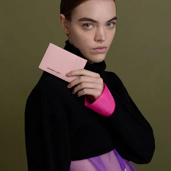 Ví Nữ Charles & Keith CNK Ivette Woven Card Holder Cotton Candy Pink CK6-50770690 Màu Hồng Kẹo