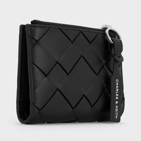 Ví Nữ Charles & Keith CNK Ivette Woven Top-Zip Wallet Noir CK6-10681212 Màu Đen