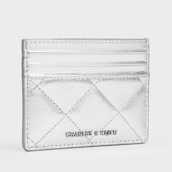 Ví Nữ Charles & Keith CNK Janie Metallic Quilted Card Holder - Silver CK6-50701601-A_SILVER_XXS Màu Bạc
