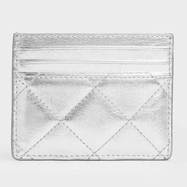 Ví Nữ Charles & Keith CNK Janie Metallic Quilted Card Holder - Silver CK6-50701601-A_SILVER_XXS Màu Bạc
