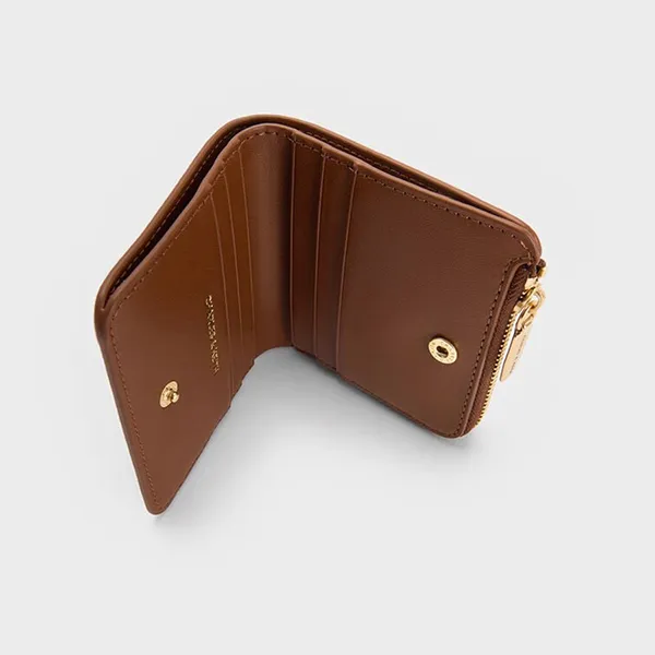 Ví Nữ Charles & Keith CNK Keely Top Zip Square-Shaped Short Wallet Dark Brown CK6-50770634 Màu Nâu Đậm