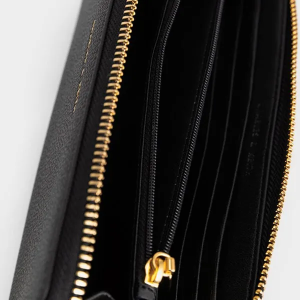 Ví Nữ Charles & Keith CNK Long Zip-Around Wallet Black CK6-10770552-1 Màu Đen