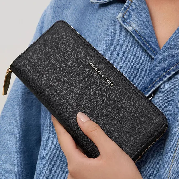 Ví Nữ Charles & Keith CNK Long Zip-Around Wallet Black CK6-10770552-1 Màu Đen