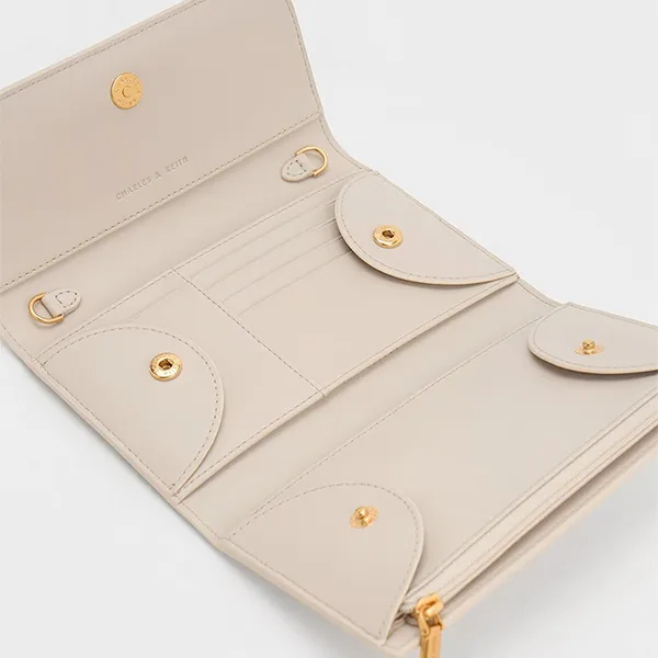 Ví Nữ Charles & Keith CNK Magnetic Front Flap Long Wallet Ivory CK6-10840550_IVORY Màu Trắng Ngà