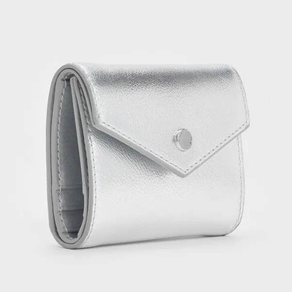 Ví Nữ Charles & Keith CNK Marlowe Short Envelope Wallet CK6-11200017 Silver Màu Bạc