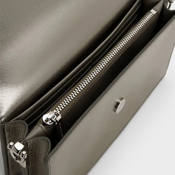 Ví Nữ Charles & Keith CNK Metallic Sculptural Handle Rectangular Long Wallet Beige Grey CK6-10840559-A_PEWTER Màu Xám Be