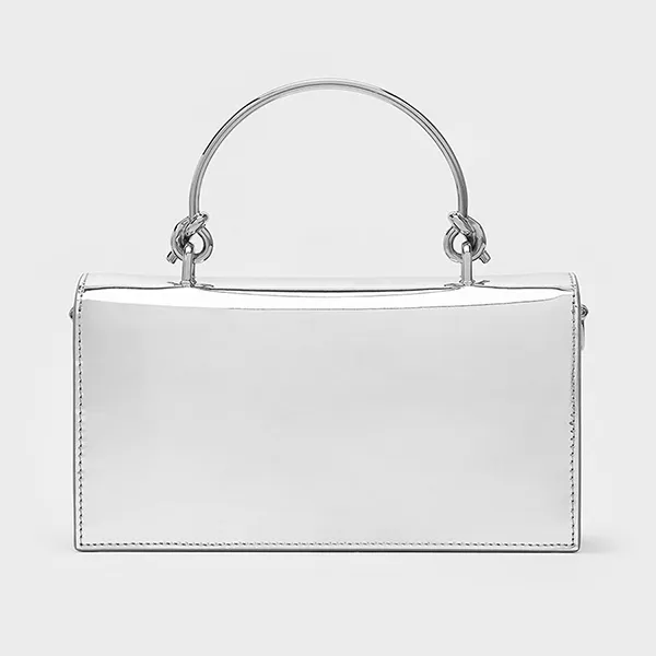 Ví Nữ Charles & Keith CNK Metallic Sculptural Handle Rectangular Long Wallet Silver CK6-10840559-A_SILVER Màu Bạc