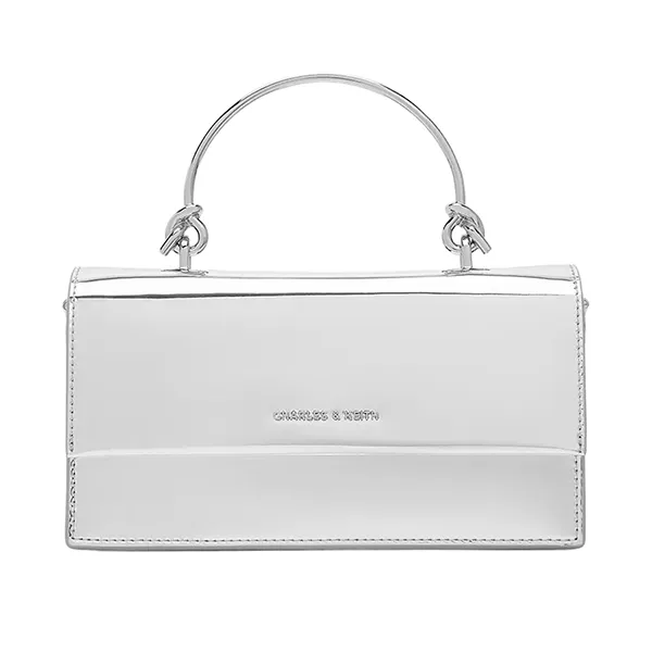 Ví Nữ Charles & Keith CNK Metallic Sculptural Handle Rectangular Long Wallet Silver CK6-10840559-A_SILVER Màu Bạc