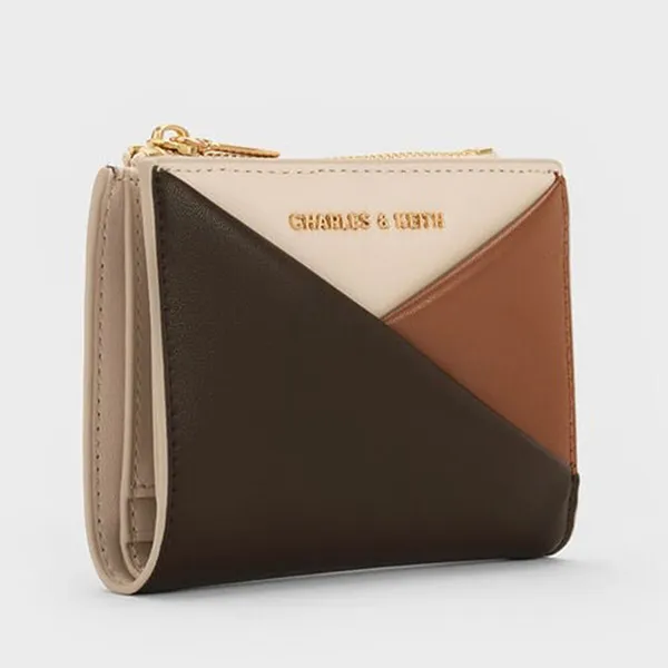 Ví Nữ Charles & Keith CNK Midori Colourblock Geometric Small Wallet - Multi Brown CK6-10770628-1_MU.BRW_XXS Phối Màu