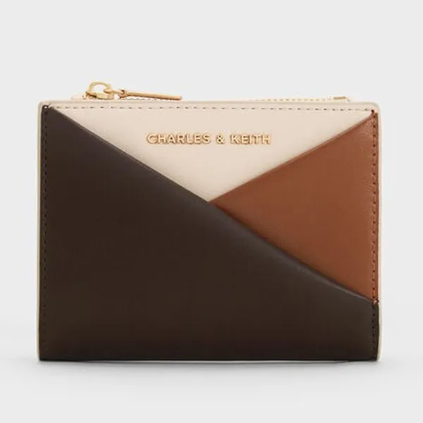 Ví Nữ Charles & Keith CNK Midori Colourblock Geometric Small Wallet - Multi Brown CK6-10770628-1_MU.BRW_XXS Phối Màu
