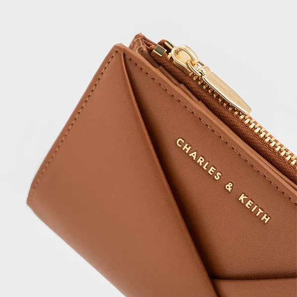 Ví Nữ Charles & Keith CNK Midori Geometric Short Wallet Auburn Brown CK6-10770628_TAN Màu Nâu Cam