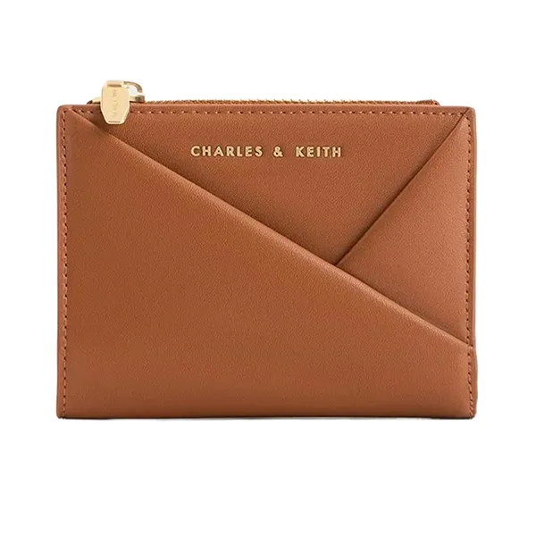 Ví Nữ Charles & Keith CNK Midori Geometric Short Wallet Auburn Brown CK6-10770628_TAN Màu Nâu Cam