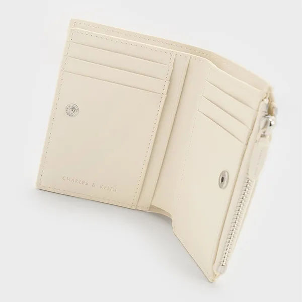Ví Nữ Charles & Keith CNK Midori Geometric Short Wallet Cream CK6-10770628_CREAM Màu Kem