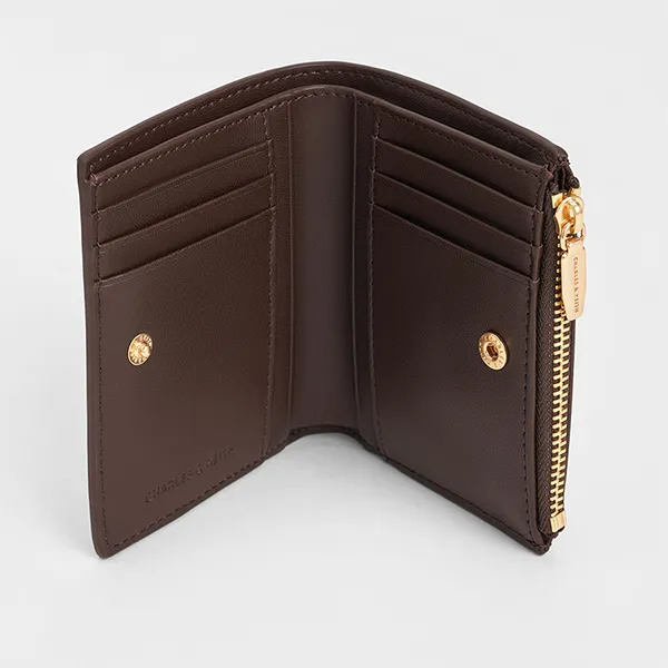 Ví Nữ Charles & Keith CNK Midori Geometric Short Wallet Dark Brown CK6-10770628_EP.BRW Màu Nâu Đậm
