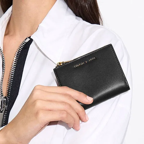 Ví Nữ Charles & Keith CNK Mini Top Zip Wallet Black CK6-10680907 Màu Đen