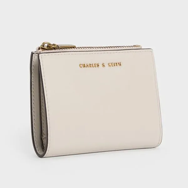 Ví Nữ Charles & Keith CNK Mini Top Zip Wallet Ivory CK6-10680907 Màu Trắng Ngà