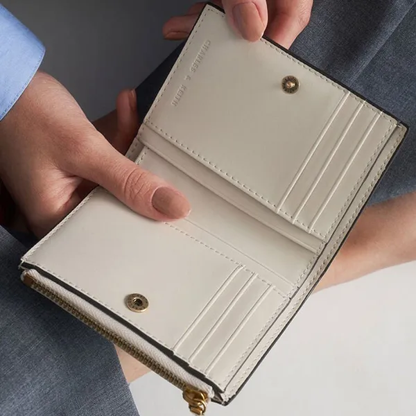 Ví Nữ Charles & Keith CNK Mini Top Zip Wallet Ivory CK6-10680907 Màu Trắng Ngà