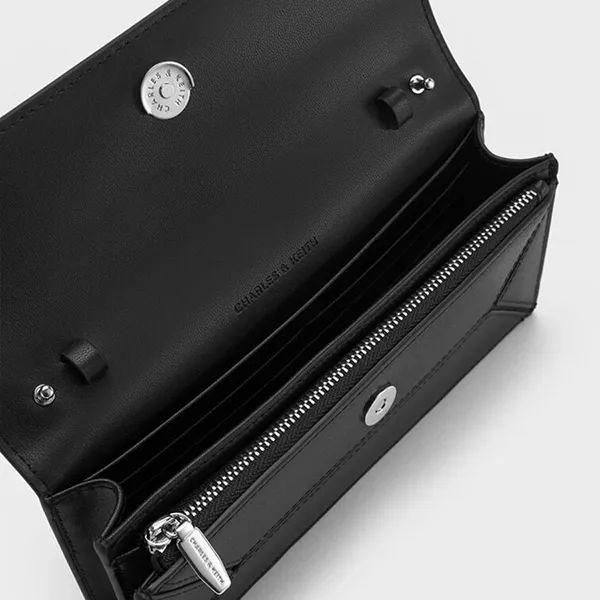 Ví Nữ Charles & Keith CNK Nasrin Geometric Long Wallet - Noir CK6-30770723_NOIR_XS Màu Đen