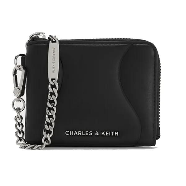 Ví Nữ Charles & Keith CNK Nelly Wavy-Panel Wristlet - Noir CK6-50770704_NOIR_XXS Màu Đen