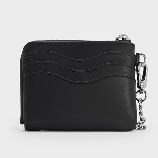 Ví Nữ Charles & Keith CNK Nelly Wavy-Panel Wristlet - Noir CK6-50770704_NOIR_XXS Màu Đen