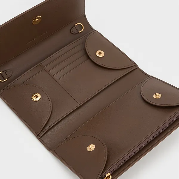 Ví Nữ Charles & Keith CNK Octavia Front Flap Long Wallet Dark Brown CK6-10840550_DK.BRW Màu Nâu Đậm