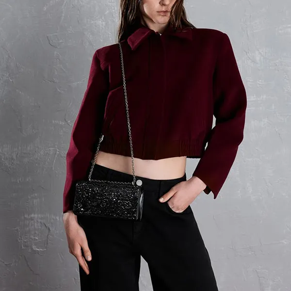 Ví Nữ Charles & Keith CNK Paffuto Sequinned Wallet On Chain - Noir CK6-10680924-A_NOIR_XS Màu Đen