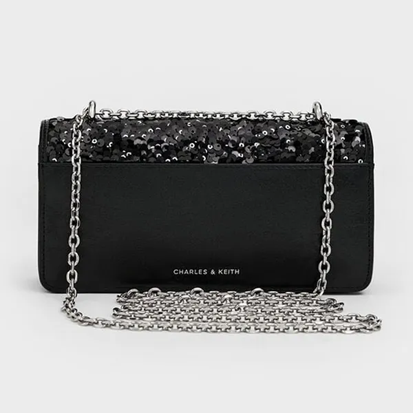 Ví Nữ Charles & Keith CNK Paffuto Sequinned Wallet On Chain - Noir CK6-10680924-A_NOIR_XS Màu Đen