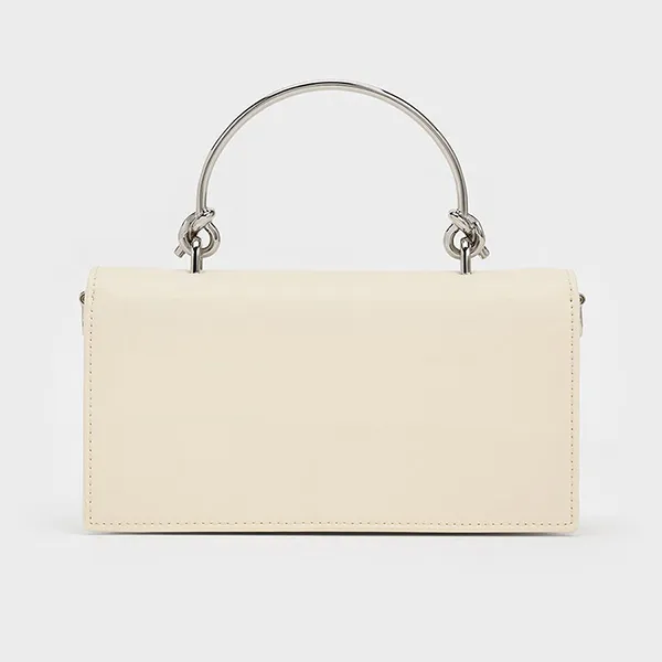 Ví Nữ Charles & Keith CNK Rectangular Sculptural Handle Wallet Cream CK6-10840559-A_CREAM Màu Kem
