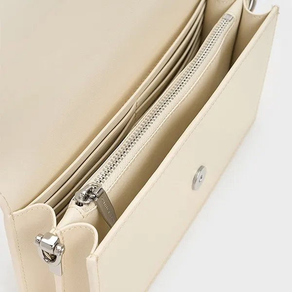 Ví Nữ Charles & Keith CNK Rectangular Sculptural Handle Wallet Cream CK6-10840559-A_CREAM Màu Kem