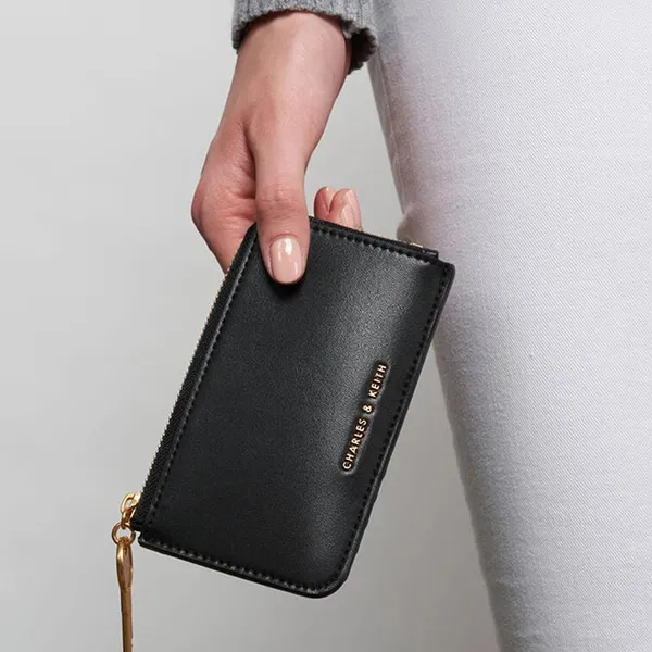 Ví Nữ Charles & Keith CNK Rectangular Zip-Around Wallet CK6-11200013-1 Black Màu Đen
