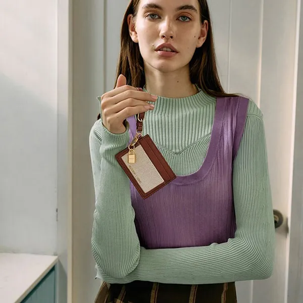 Ví Nữ Charles & Keith CNK Scottie Canvas Card Holder - Brick CK6-50770731-1_BRICK_XXS Màu Nâu