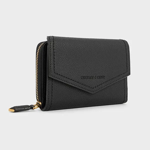 Ví Nữ Charles & Keith CNK Stitch Trim Envelope-Style Wallet Black CK6-10770535-4 Màu Đen