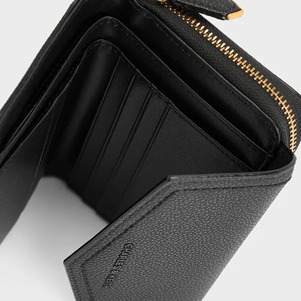 Ví Nữ Charles & Keith CNK Stitch Trim Envelope-Style Wallet Black CK6-10770535-4 Màu Đen