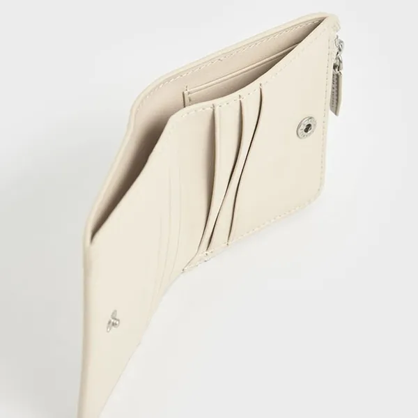 Ví Nữ Charles & Keith CNK Zip Around Business Card Holder Cream CK6-50770498-1 Màu Kem