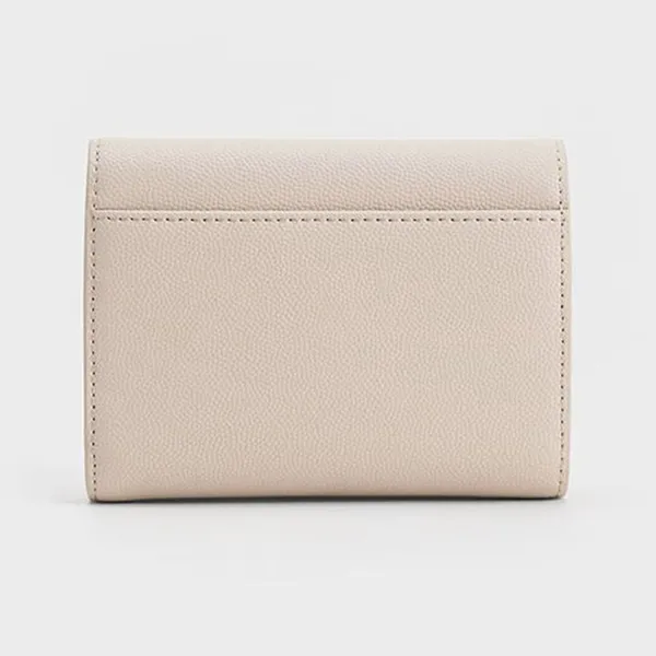 Ví Nữ Charles & Keith CNK Short Wallet With Curved Front Flap Gray White CK6-10770633_OAT Màu Trắng Xám
