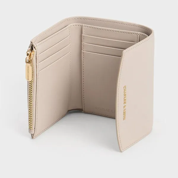Ví Nữ Charles & Keith CNK Short Wallet With Curved Front Flap Gray White CK6-10770633_OAT Màu Trắng Xám