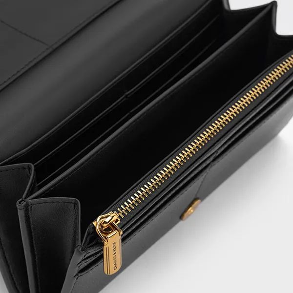 Ví Dáng Dài Nữ Charles & Keith CNK Briony Curved Flap Long Wallet CK6-20681219 Black Màu Đen