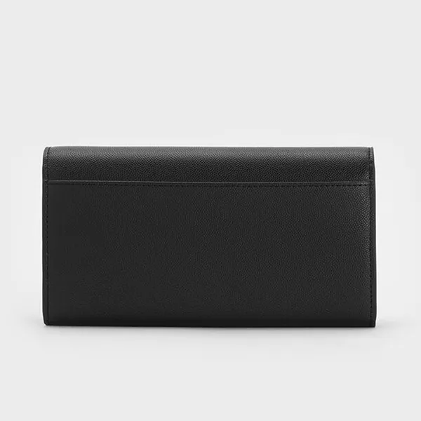 Ví Dáng Dài Nữ Charles & Keith CNK Briony Curved Flap Long Wallet CK6-20681219 Black Màu Đen