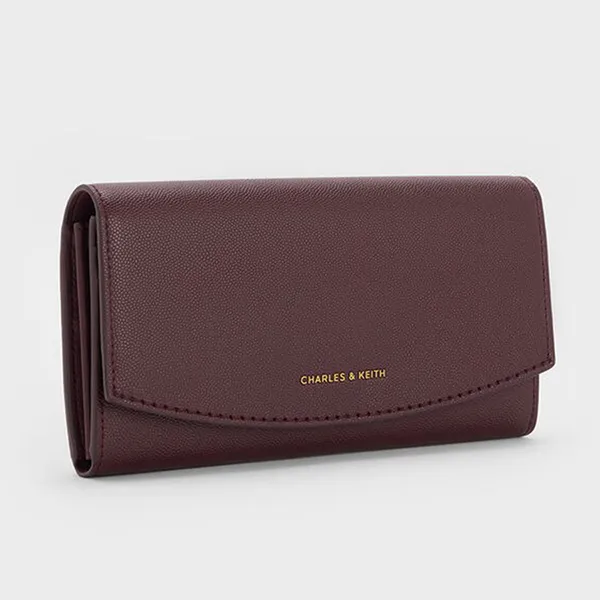 Ví Dáng Dài Nữ Charles & Keith CNK Briony Curved Flap Long Wallet CK6-20681219 Wineberry Red Màu Đỏ Tía