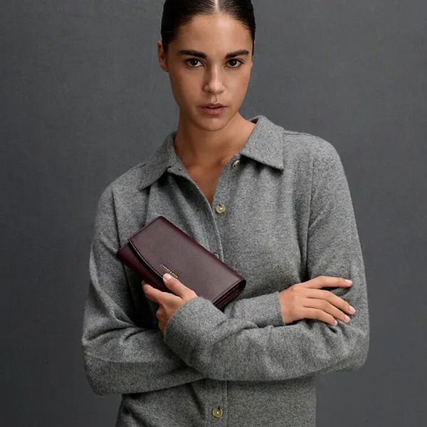 Ví Dáng Dài Nữ Charles & Keith CNK Briony Curved Flap Long Wallet CK6-20681219 Wineberry Red Màu Đỏ Tía