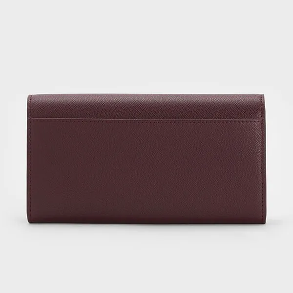 Ví Dáng Dài Nữ Charles & Keith CNK Briony Curved Flap Long Wallet CK6-20681219 Wineberry Red Màu Đỏ Tía