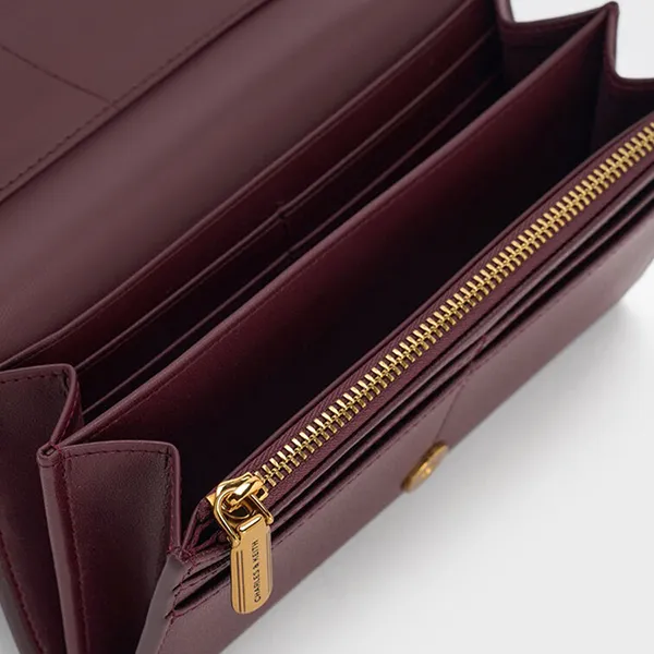 Ví Dáng Dài Nữ Charles & Keith CNK Briony Curved Flap Long Wallet CK6-20681219 Wineberry Red Màu Đỏ Tía