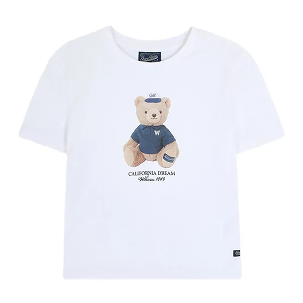 Áo Croptop Nữ WHOAU Bear Photo Crop WHPG2451F Màu Trắng
