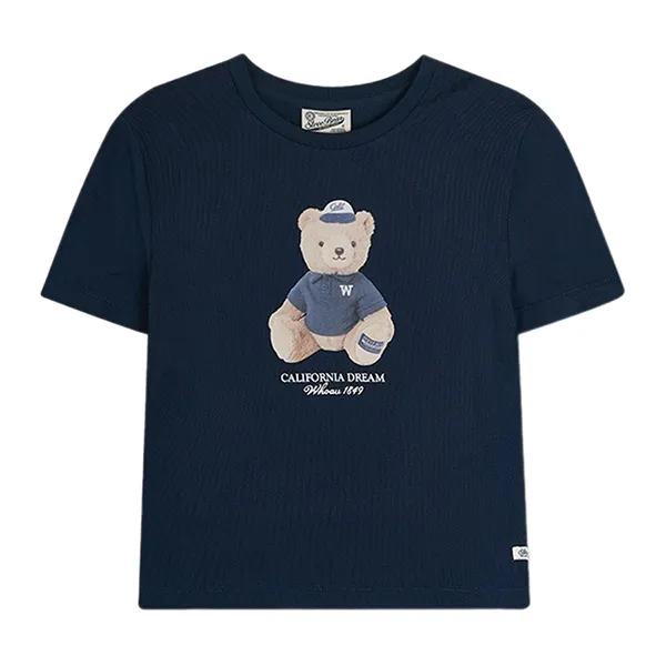 Áo Croptop Nữ WHOAU Bear Photo Crop WHPG2451F Màu Xanh Navy