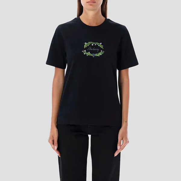 Áo Phông Nữ Burberry With Logo Printed 8097910 Tshirt Màu Đen Size XS