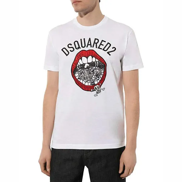 Áo Phông Nam Dsquared2 Graphic-print Cotton S71GD1347 Tshirt Màu Trắng Size XS