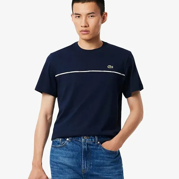 Áo Phông Nam Lacoste Trim Cotton Jersey TH9842 - 166 Navy Blue Màu Xanh Navy Size 3