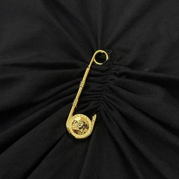 Áo Phông Nữ Versace Safety-pin Black With Logo Printed 1010260 1A00769 2B020 Tshirt Màu Đen Size 36