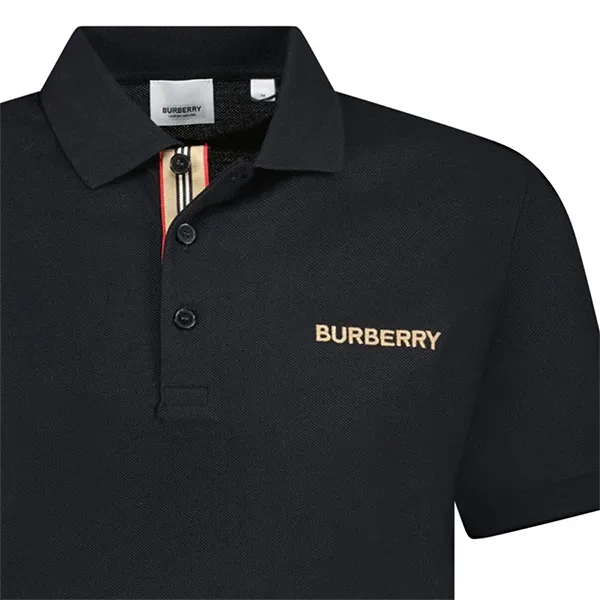 Áo Polo Nam Burberry Hartford Logo Embroidered Polo Shirt In Black Màu Đen Size XS